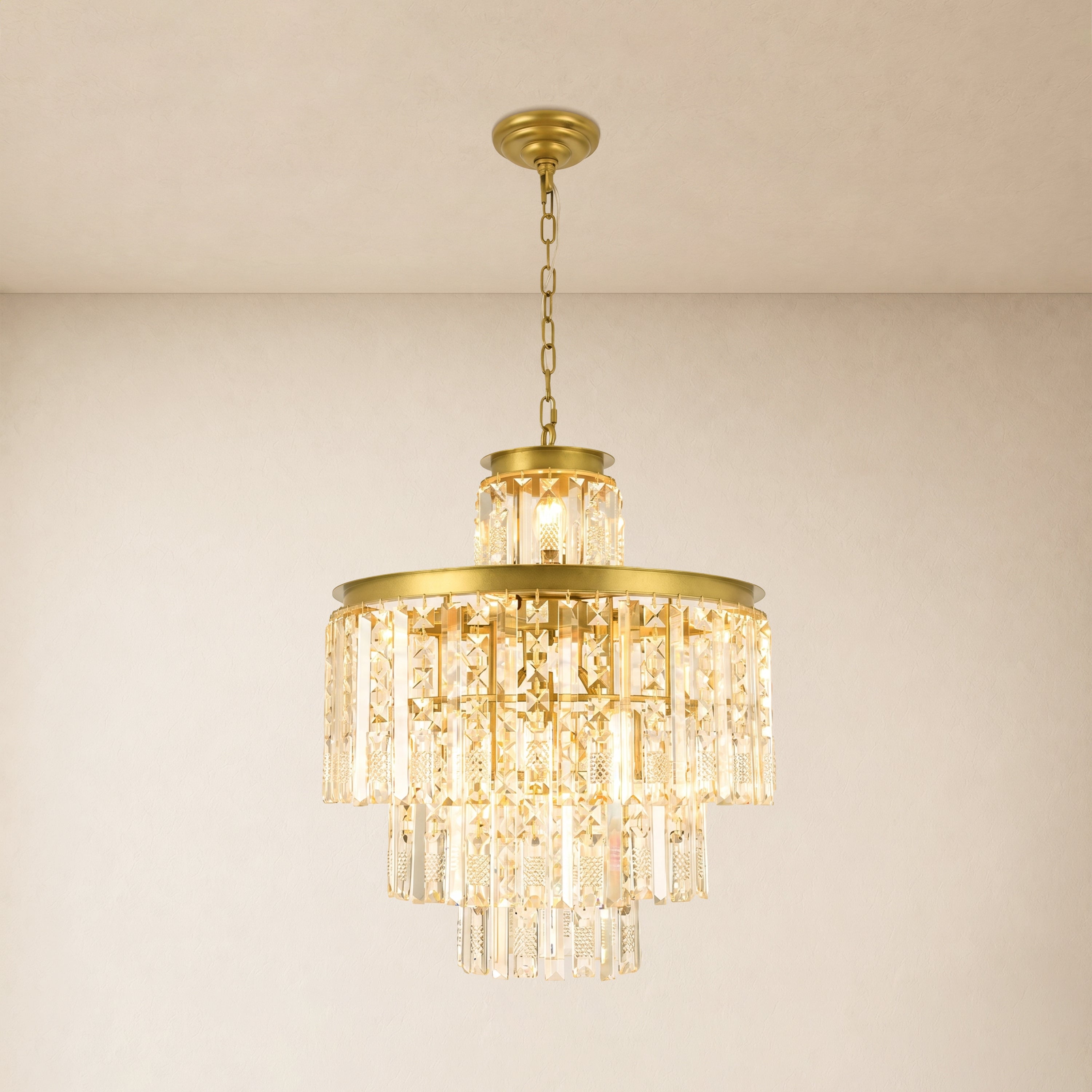 Lucentra Crystal Tiered Round Pendant 20"D