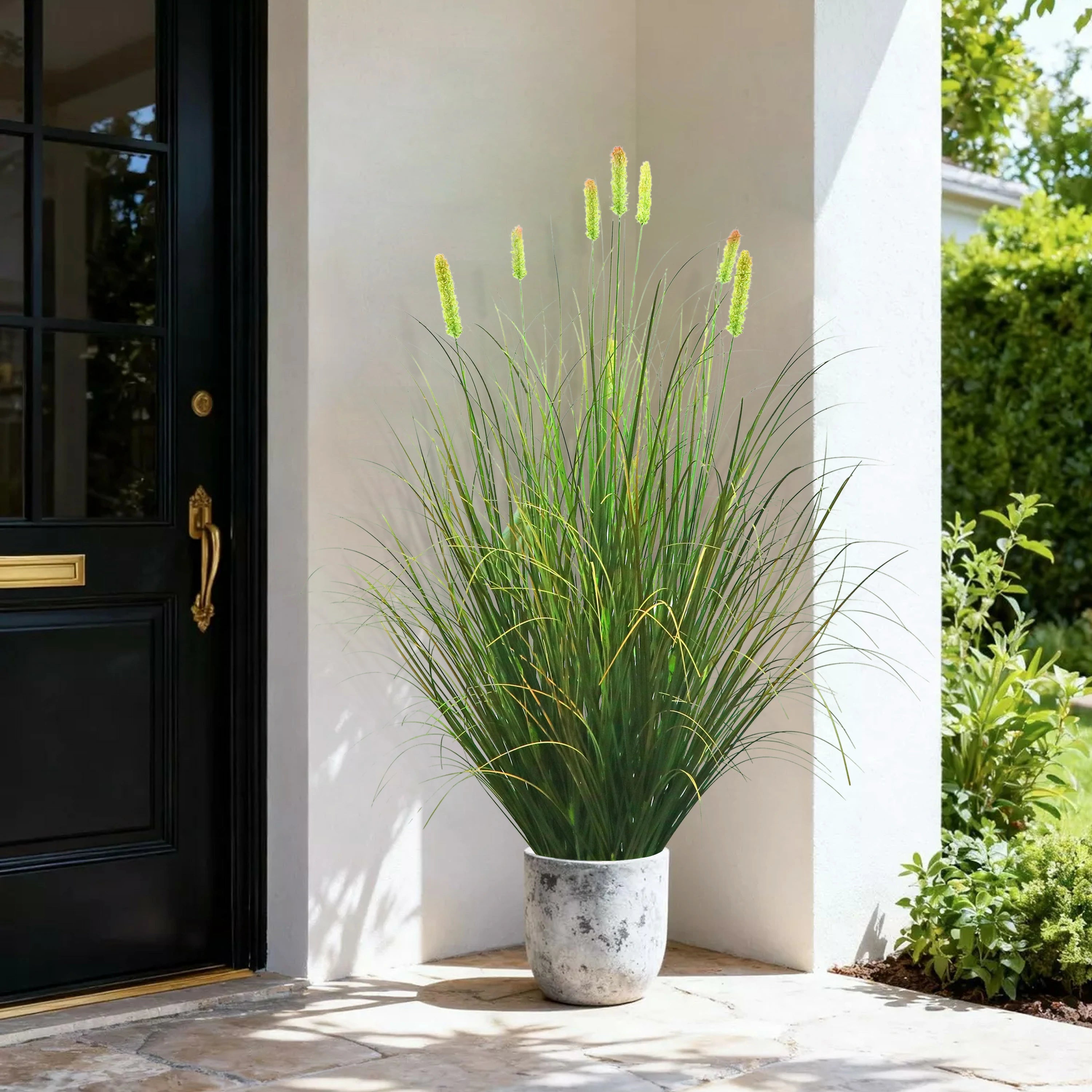 Artificial 8-Head Short Pine Grass with Curved Onion Grass Bonsai 43"H