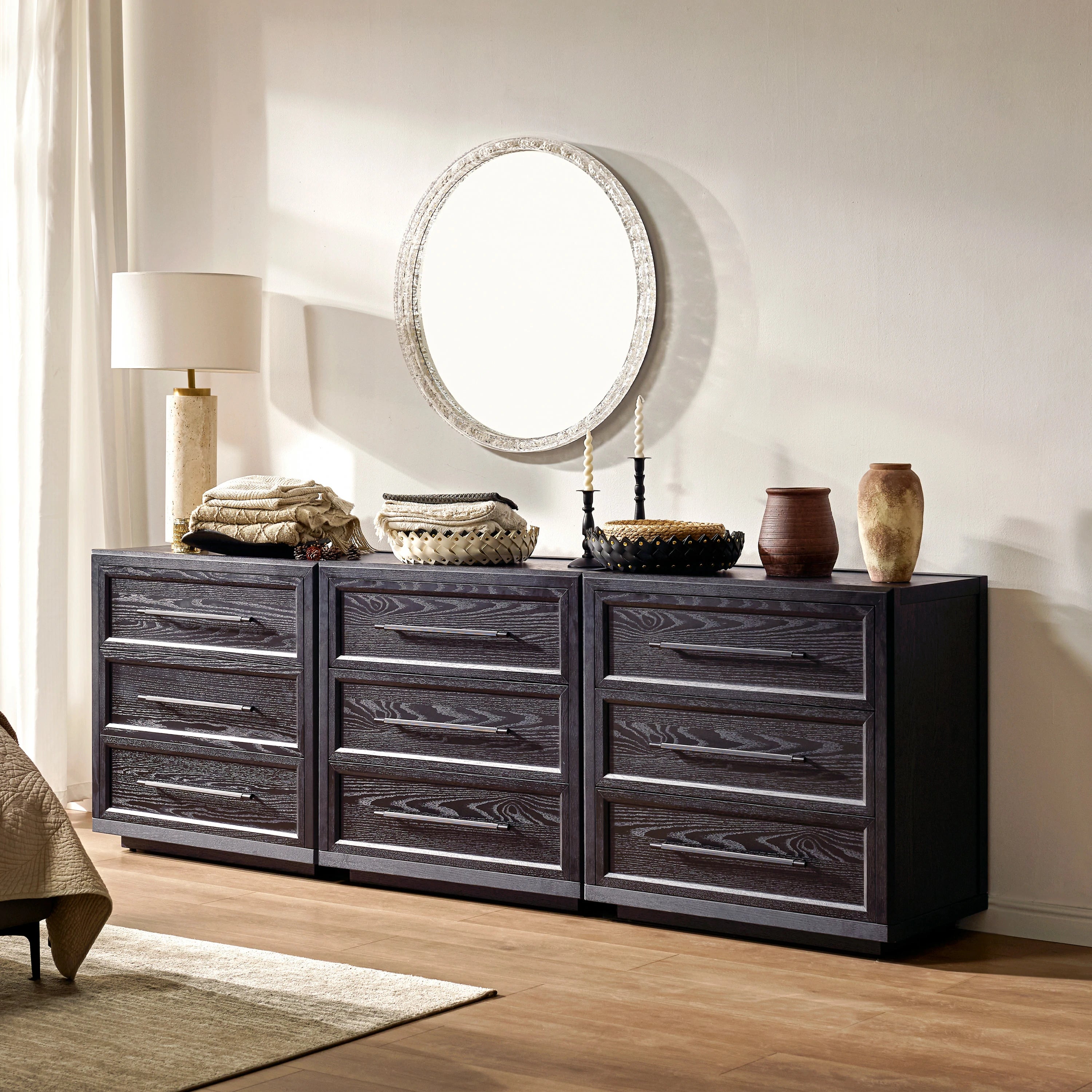 Alvar 94.5″ Oak 9-Drawer Chest(Set of 3)