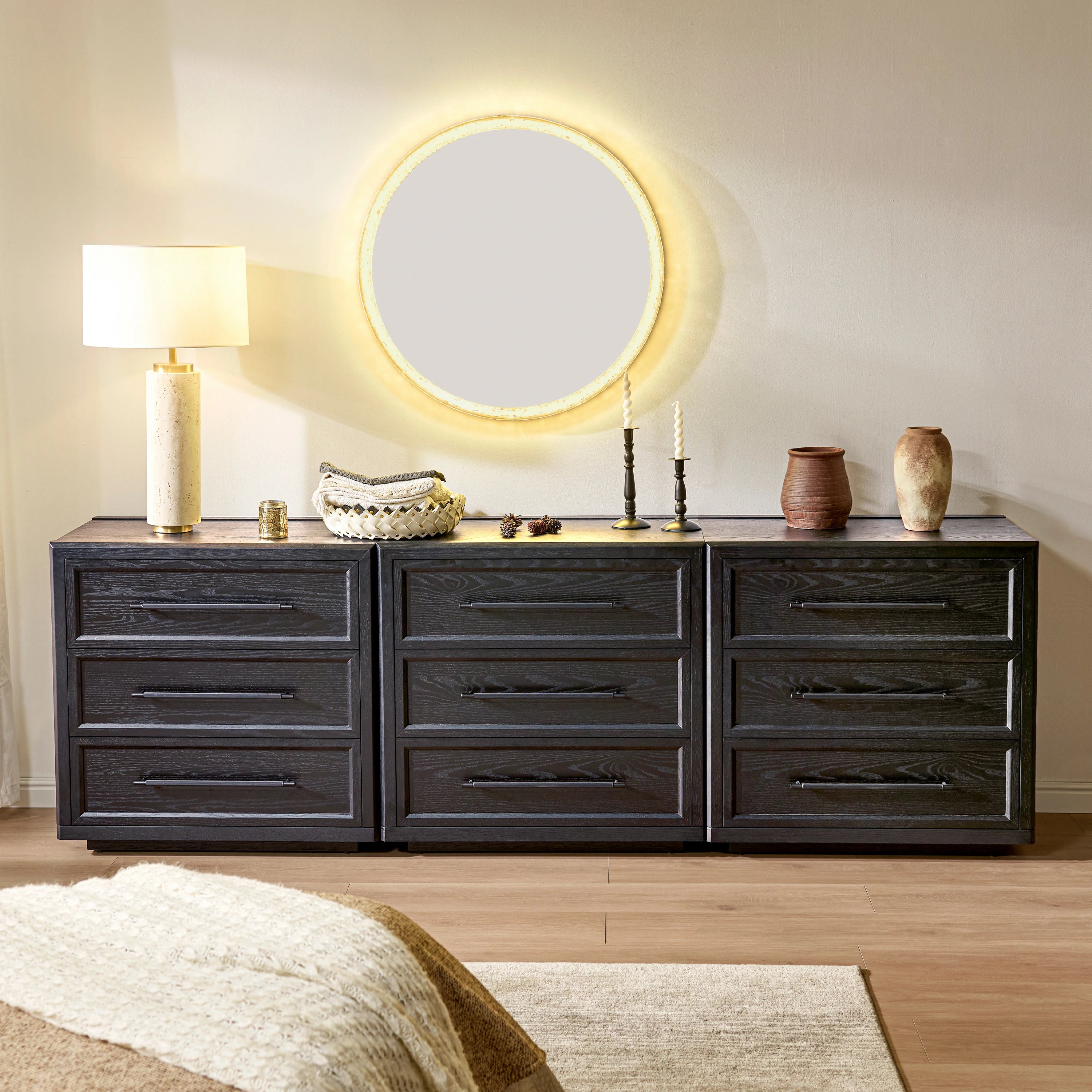 Alvar 94.5″ Oak 9-Drawer Chest(Set of 3)