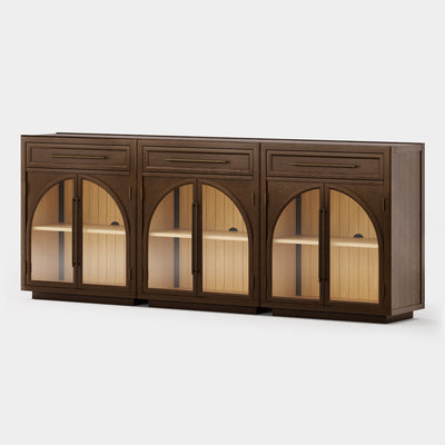Alvar Arched 91" Oak Sideboard with Drawers(Set of 3)