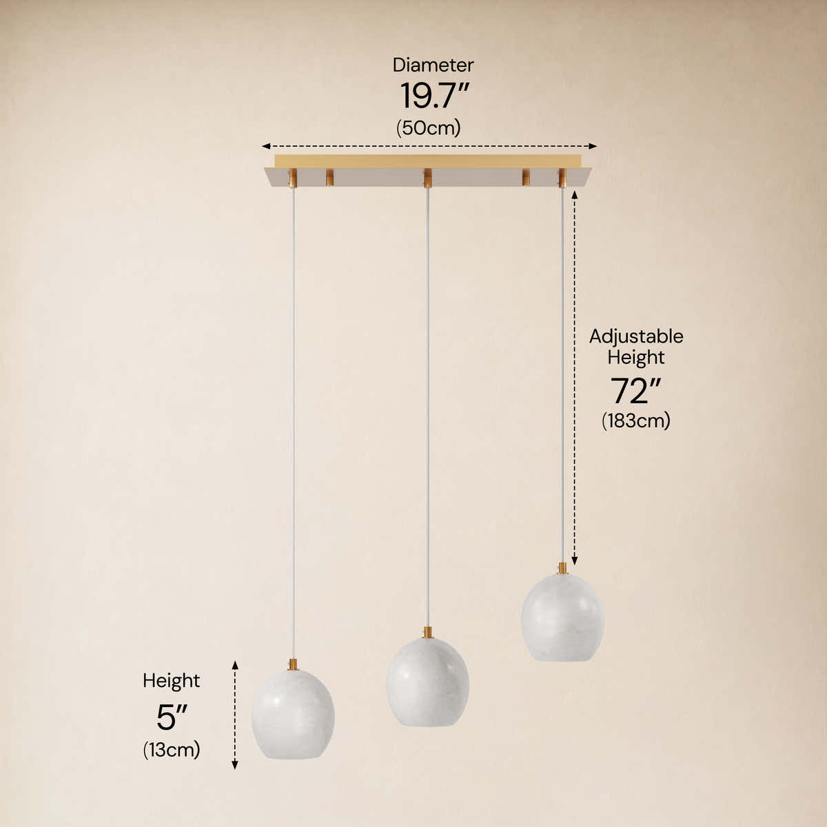 Quorvyn Resin Globe Linear Chandelier #Finish_Gold,Lights_3-Lights dimensions 1