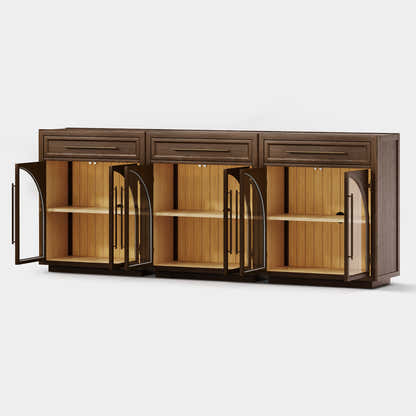 Alvar Arched 94.5" Oak Sideboard with Drawers(Set of 3)