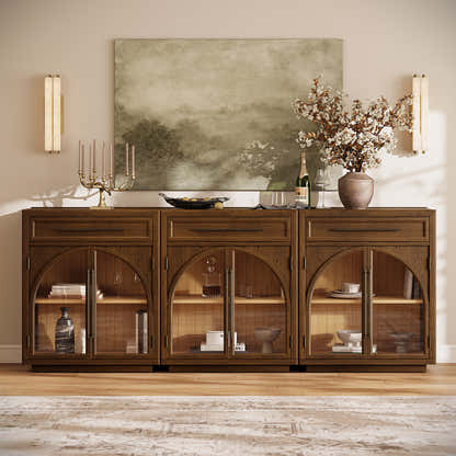Alvar Arched 94.5" Oak Sideboard with Drawers(Set of 3)