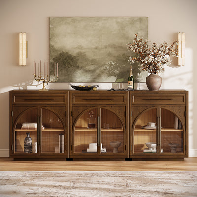 Alvar Arched 91" Oak Sideboard with Drawers(Set of 3)