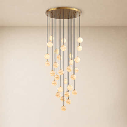 Solindra Resin Alabaster Texture Globe Cascade Chandelier