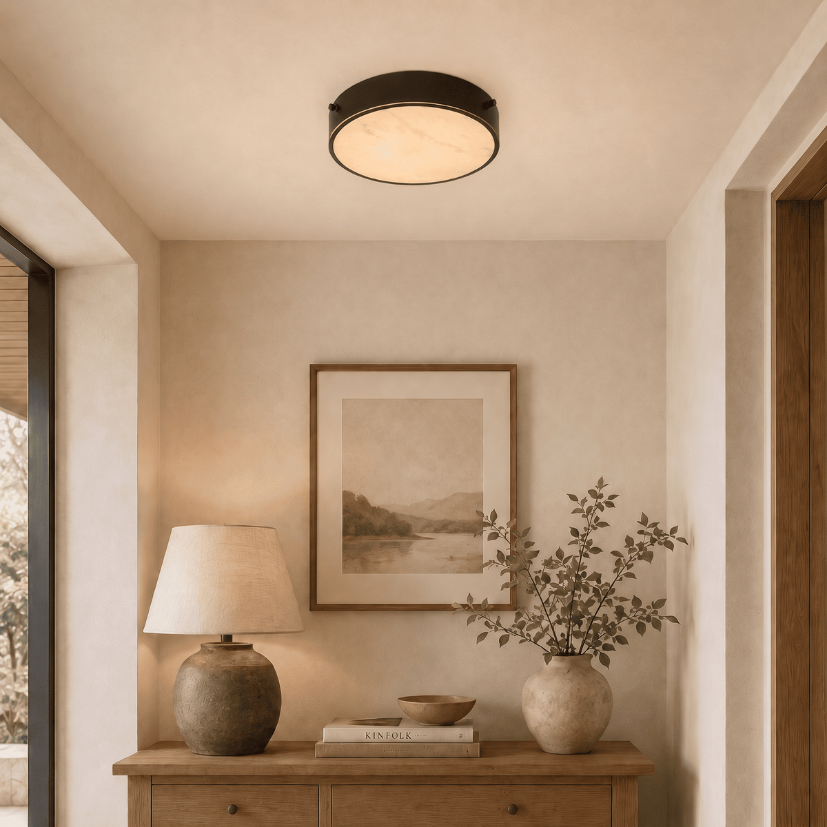 Roselyn Alabaster Round Flush Mount 12"D