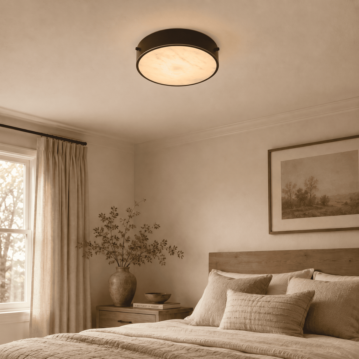 Roselyn Alabaster Round Flush Mount 12"D