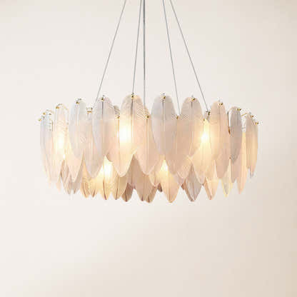 Avelis Glass Feather Round Chandelier 31.5"D