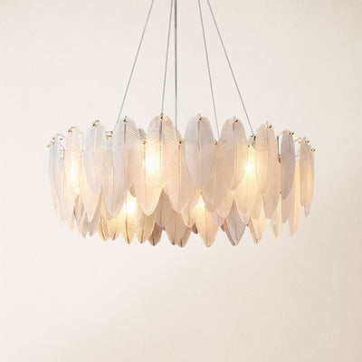 Avelis Glass Feather Round Chandelier 23.6"D