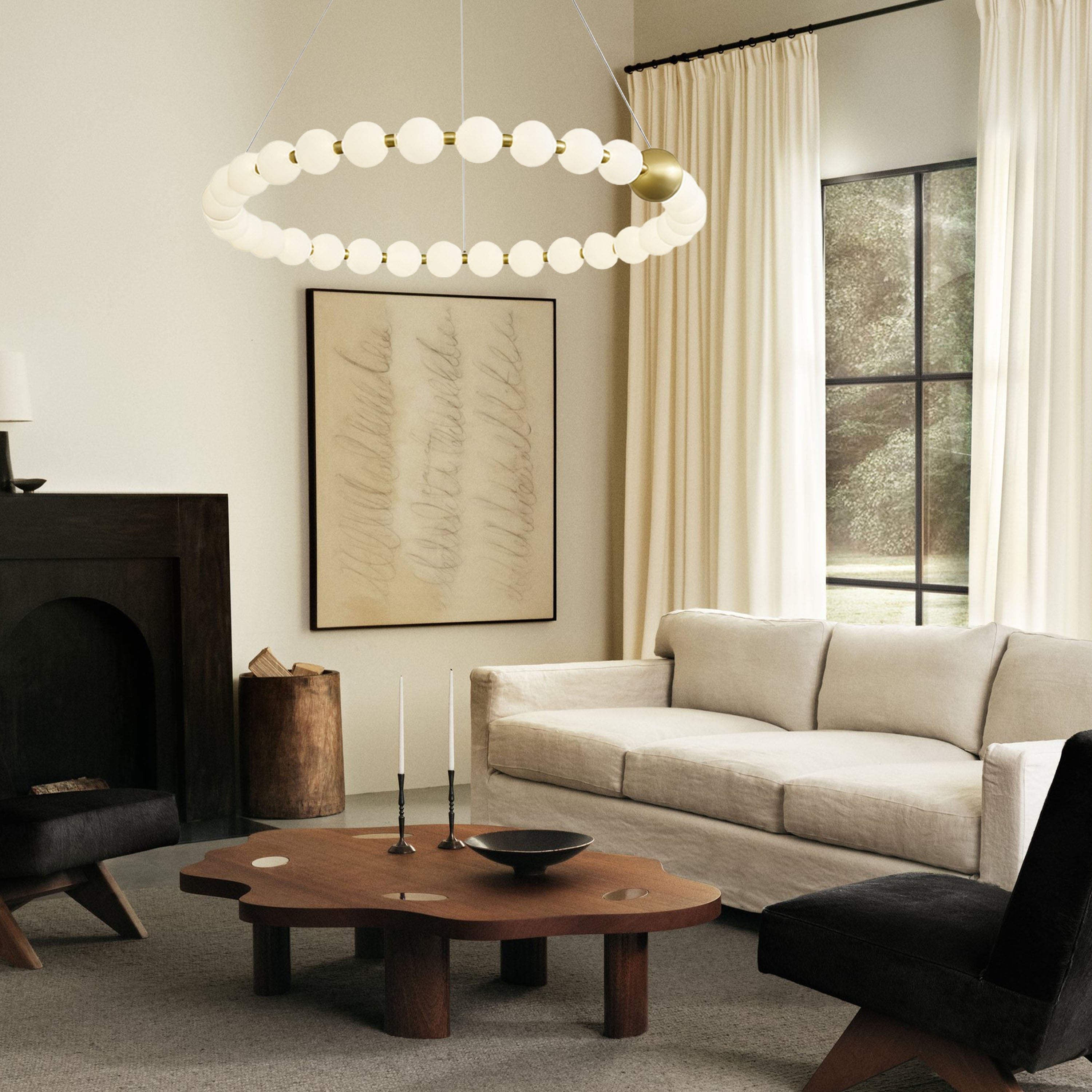 Velora Pearl Bead Round Chandelier 32"D