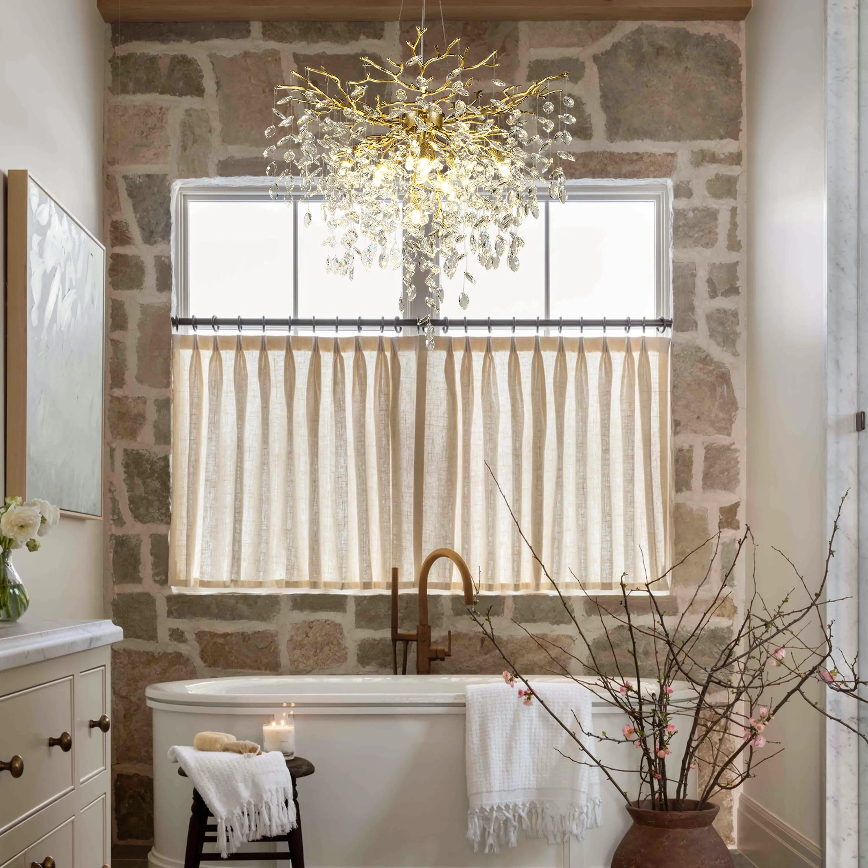 Frostleaf Crystal Grand Cascade Branches Chandelier 32"