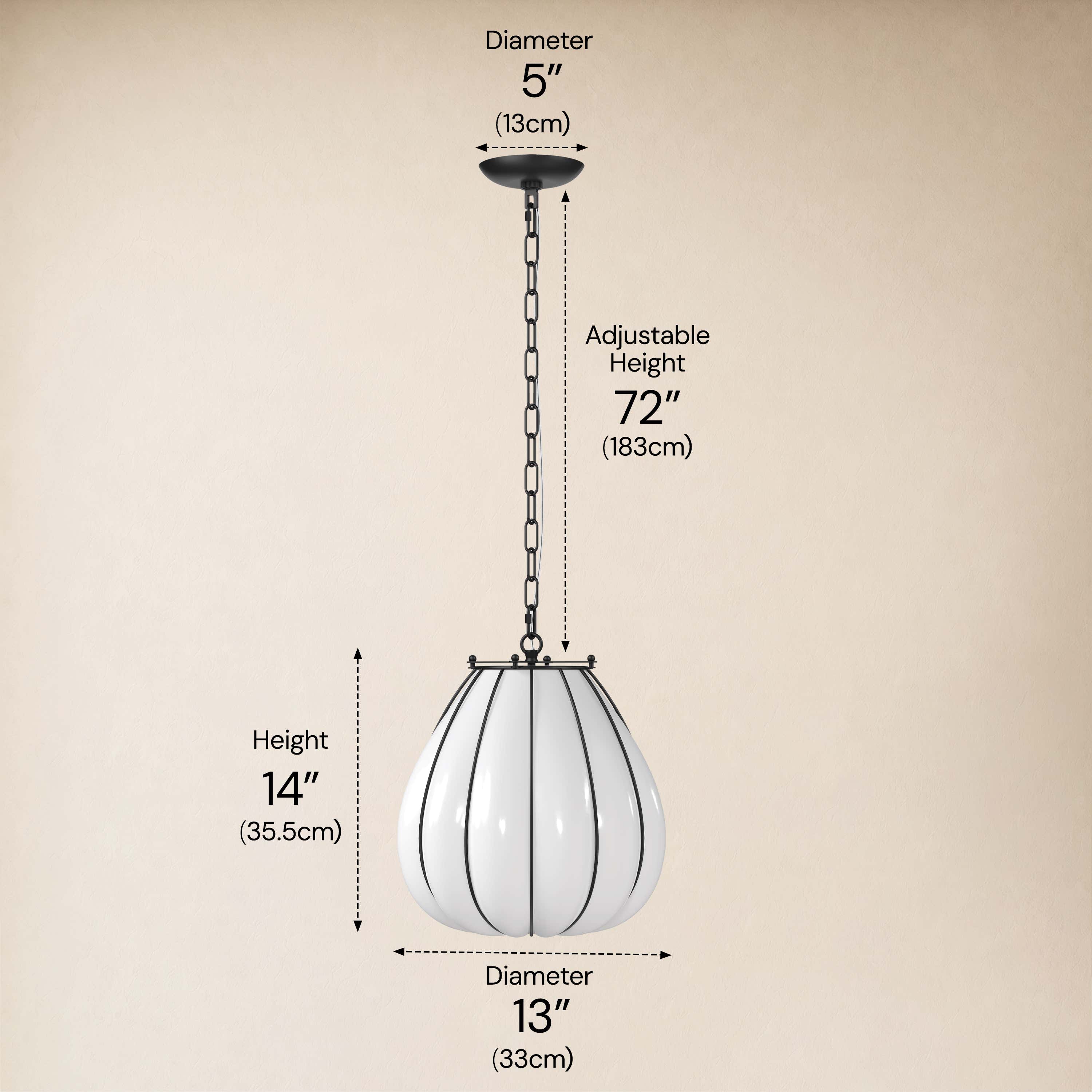 Caelvori Glass Ribbed Lantern Pendant 13" 17"D #Finish_Black,Size_13" dimensions 2