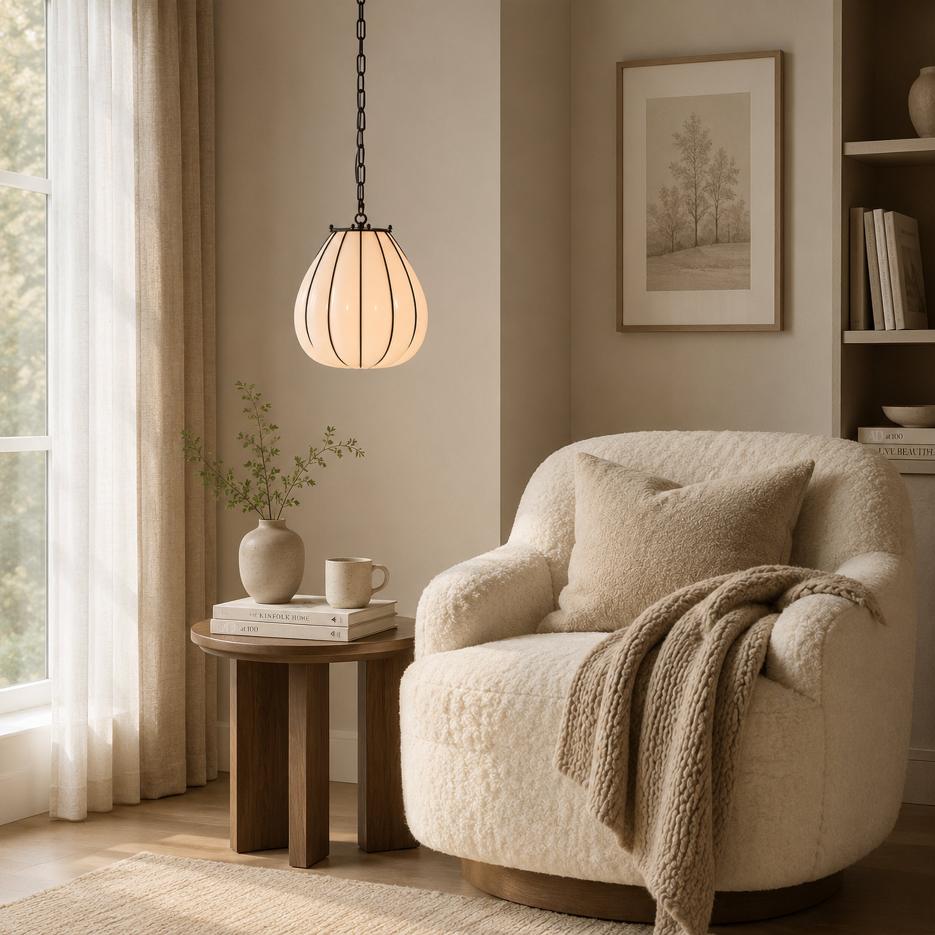 Caelvori Glass Ribbed Lantern Pendant 13" 17"D