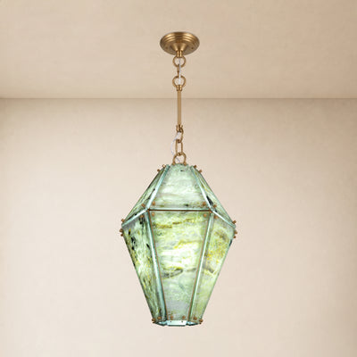 Pietra Green Marble Faceted Lantern Chandelier 13.7"D