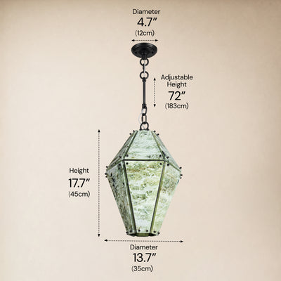 Pietra Green Marble Faceted Lantern Chandelier 13.7"D