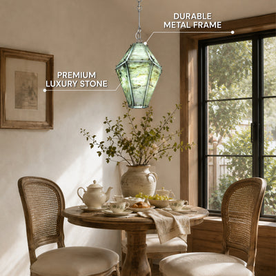 Pietra Green Marble Faceted Lantern Chandelier 13.7"D