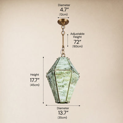 Pietra Green Marble Faceted Lantern Chandelier 13.7"D
