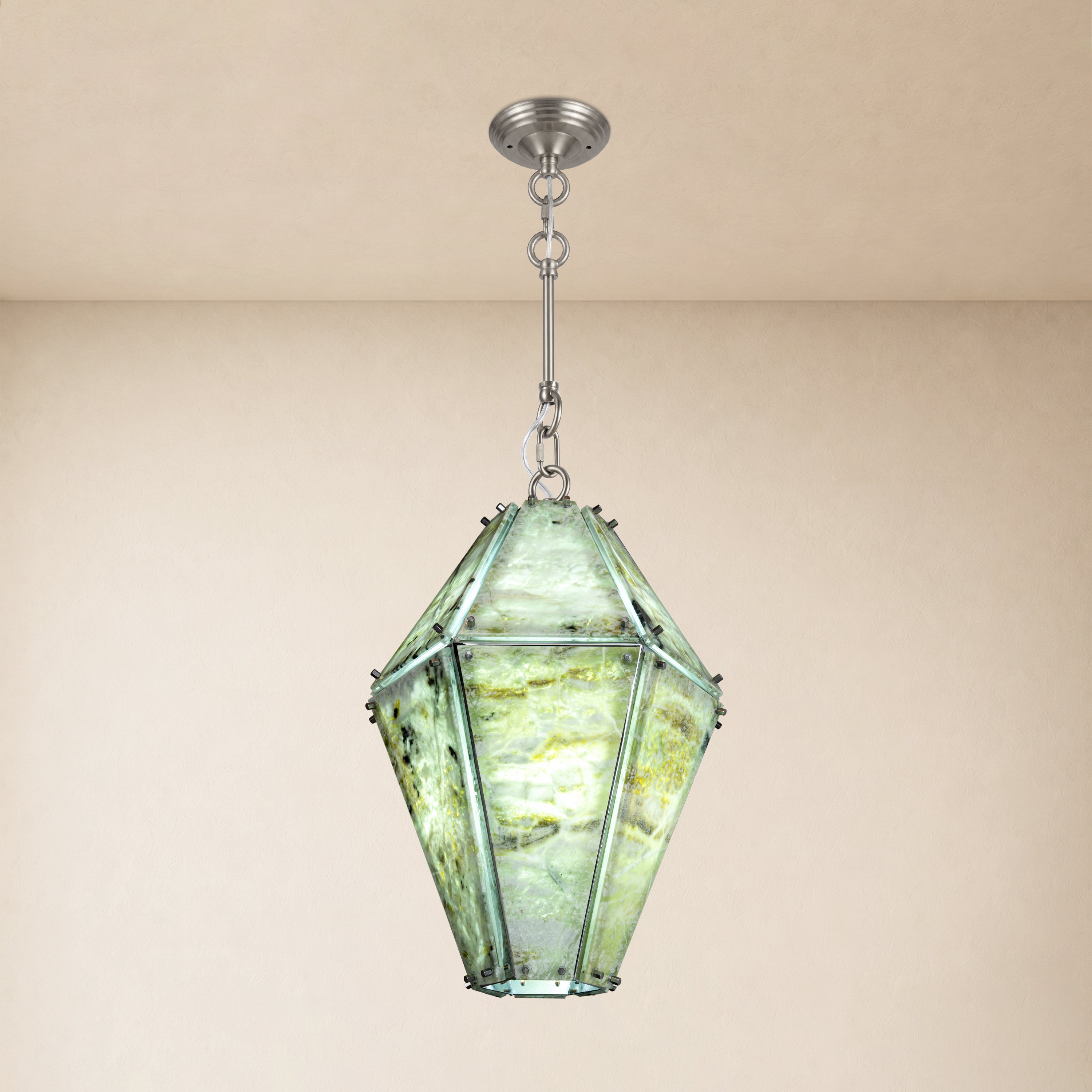 Pietra Green Marble Faceted Lantern Chandelier 13.7"D