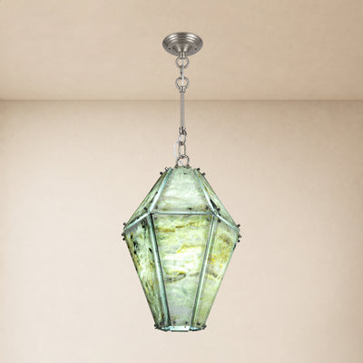Pietra Green Marble Faceted Lantern Chandelier 13.7"D