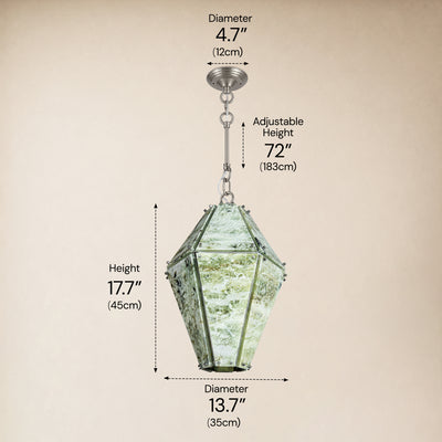Pietra Green Marble Faceted Lantern Chandelier 13.7"D