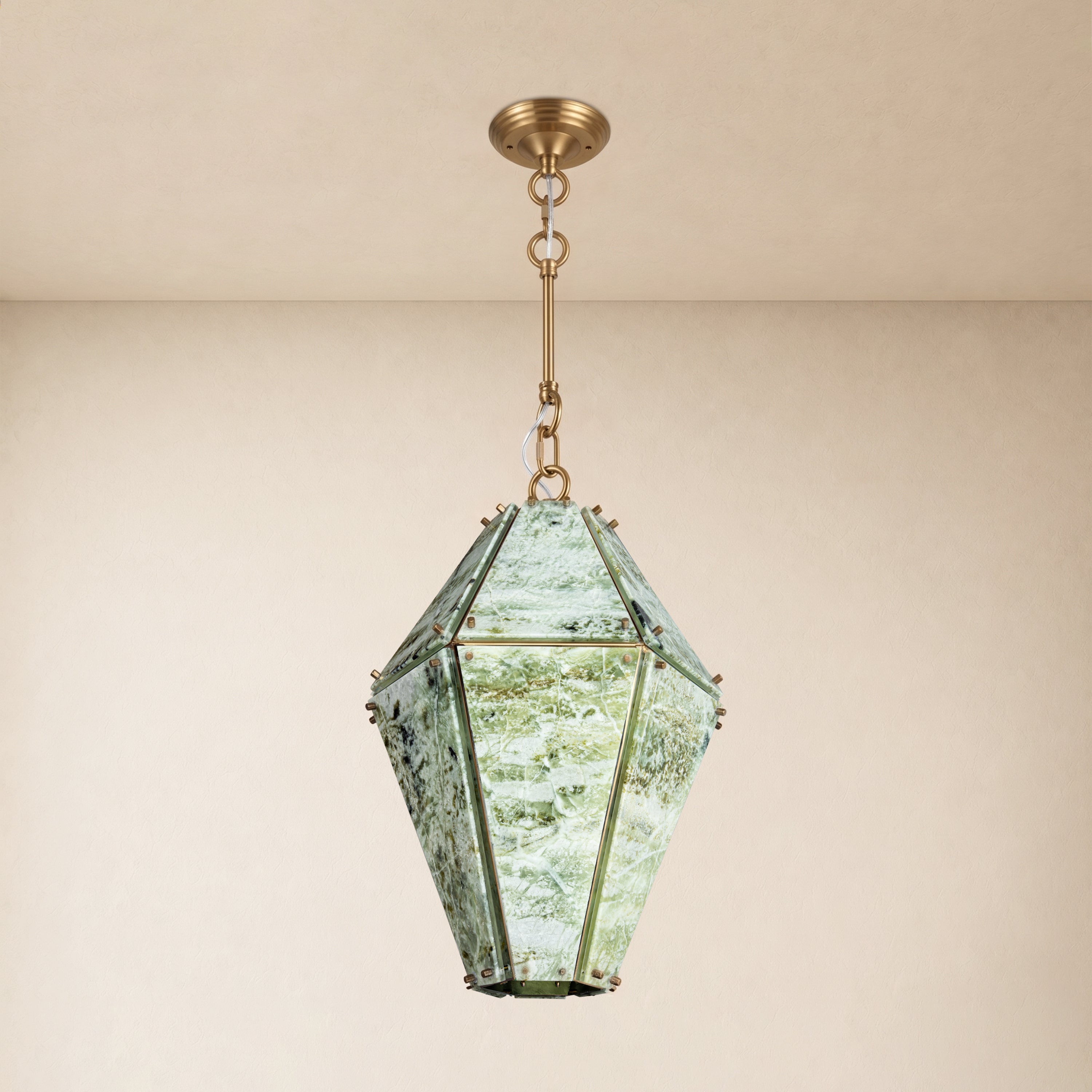 Pietra Green Marble Faceted Lantern Chandelier 13.7"D