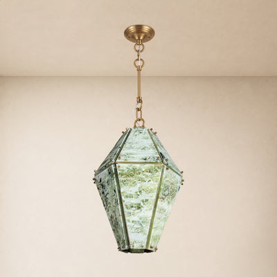 Pietra Green Marble Faceted Lantern Chandelier 13.7"D