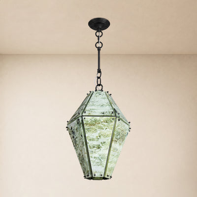 Pietra Green Marble Faceted Lantern Chandelier 13.7"D