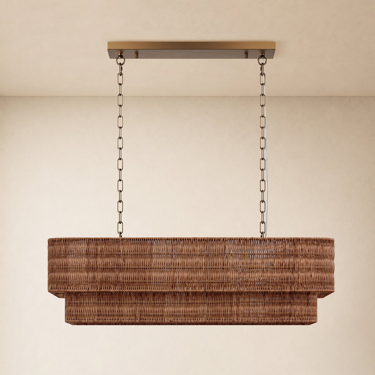 Cavana Rattan Tiered Rectangular Chandelier 36"W #Finish_Gold,Size_36",Color_Natural
