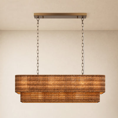 Cavana Rattan Tiered Rectangular Chandelier 36"W 