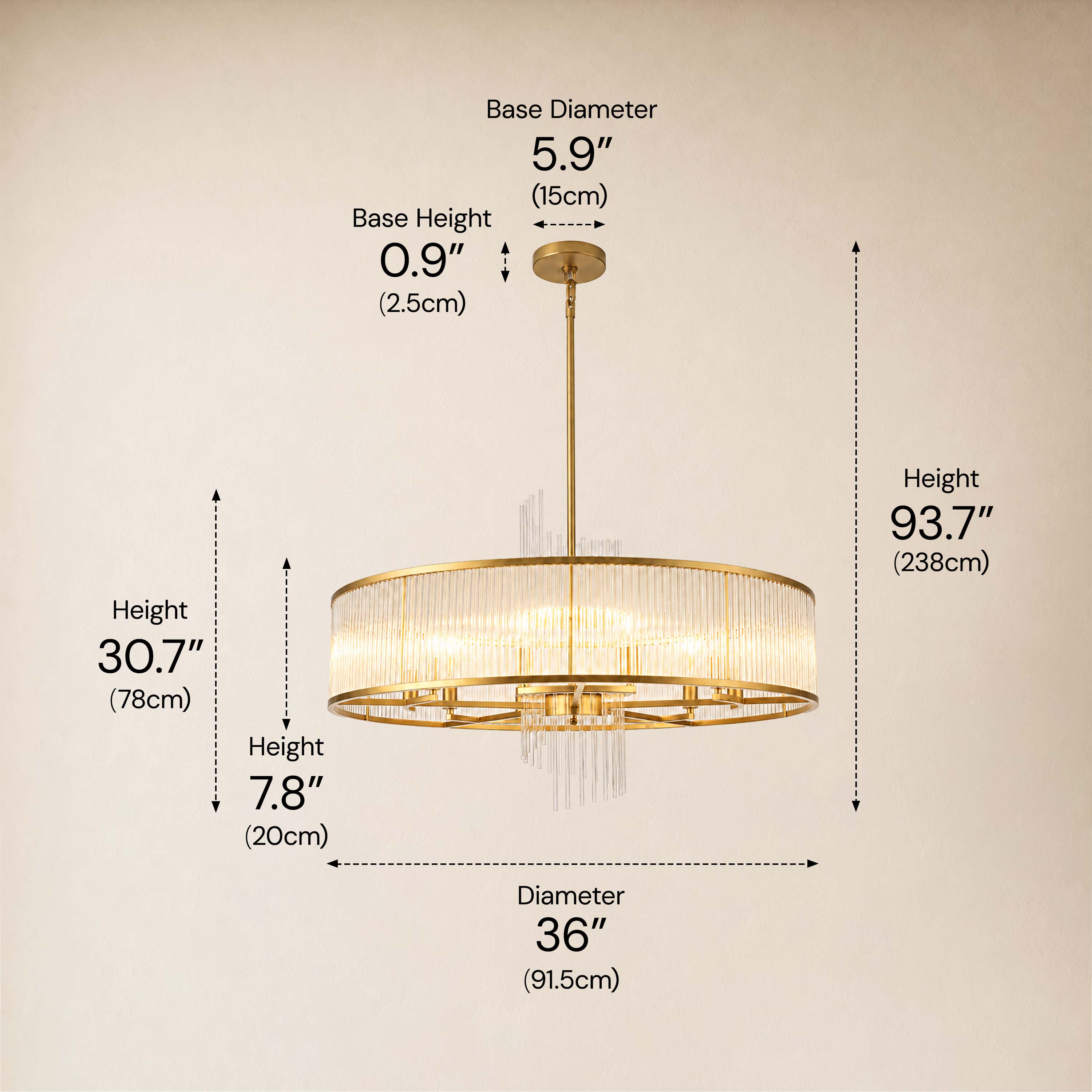 Virellune Glass Rod Round Chandelier 24" 36"D