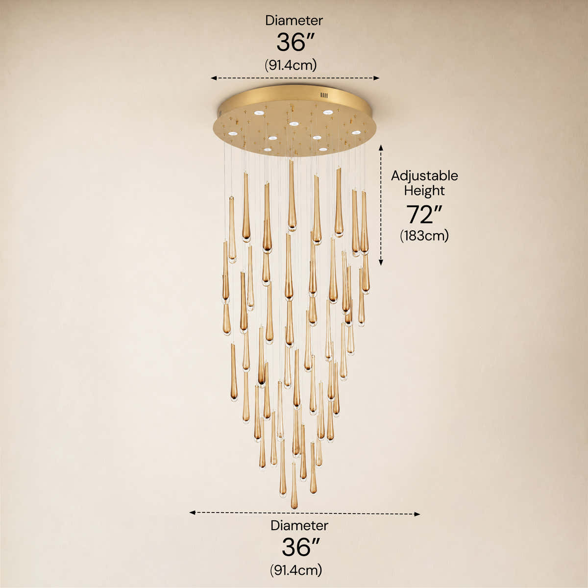 Aurelyn Crystal Round Chandelier 36"D #Finish_Gold,Size_36"D dimensions 1
