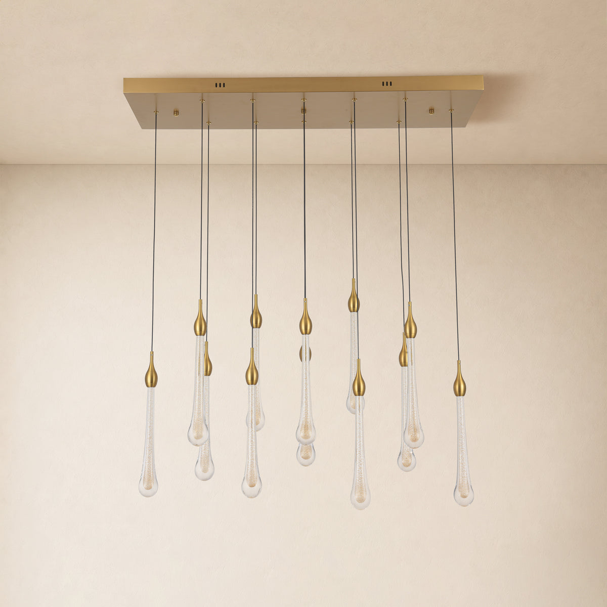 Olivene Glass Teardrop Rectangular Chandelier 37"W