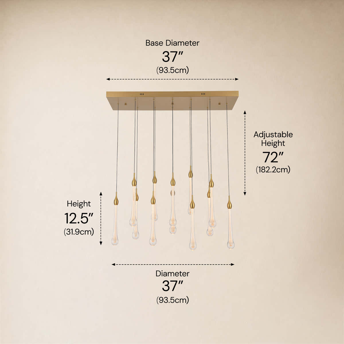 Olivene Glass Teardrop Rectangular Chandelier 37"W #Finish_Gold,Size_37" dimensions 1