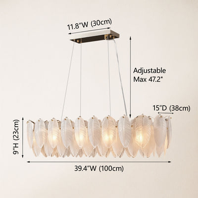 Avelis Glass Feather Linear Chandelier 40"W