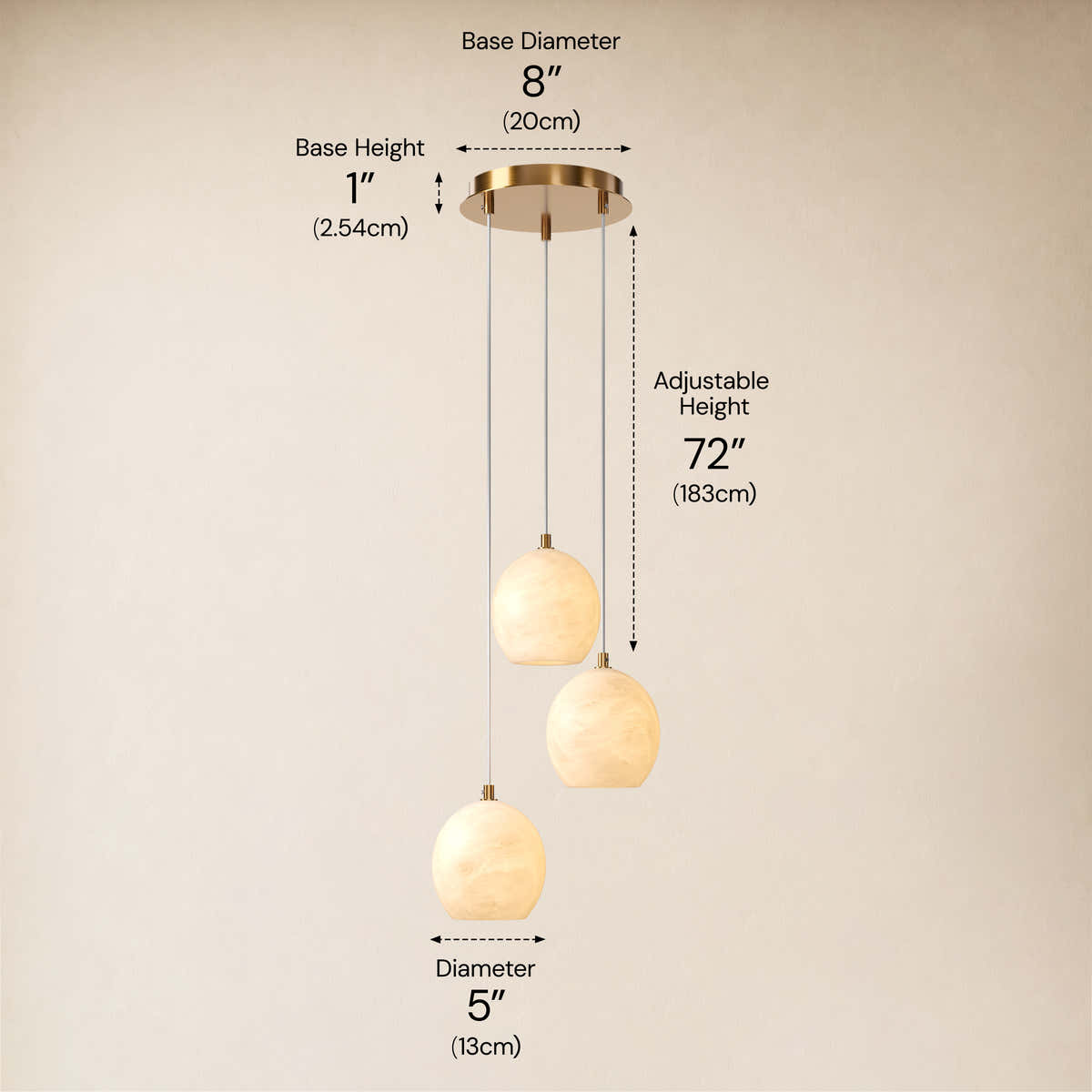 Quorvyn Resin Globe Round Chandelier dimensions 1