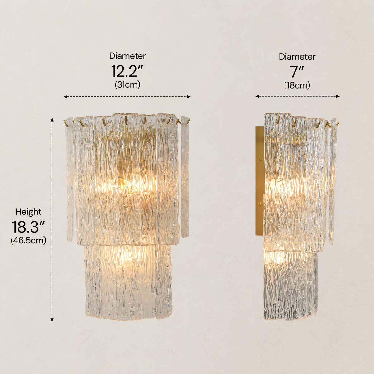 Solvienne Textured Glass Tiered Wall Sconce 10"W #Finish_Gold,Size_10" dimensions 1