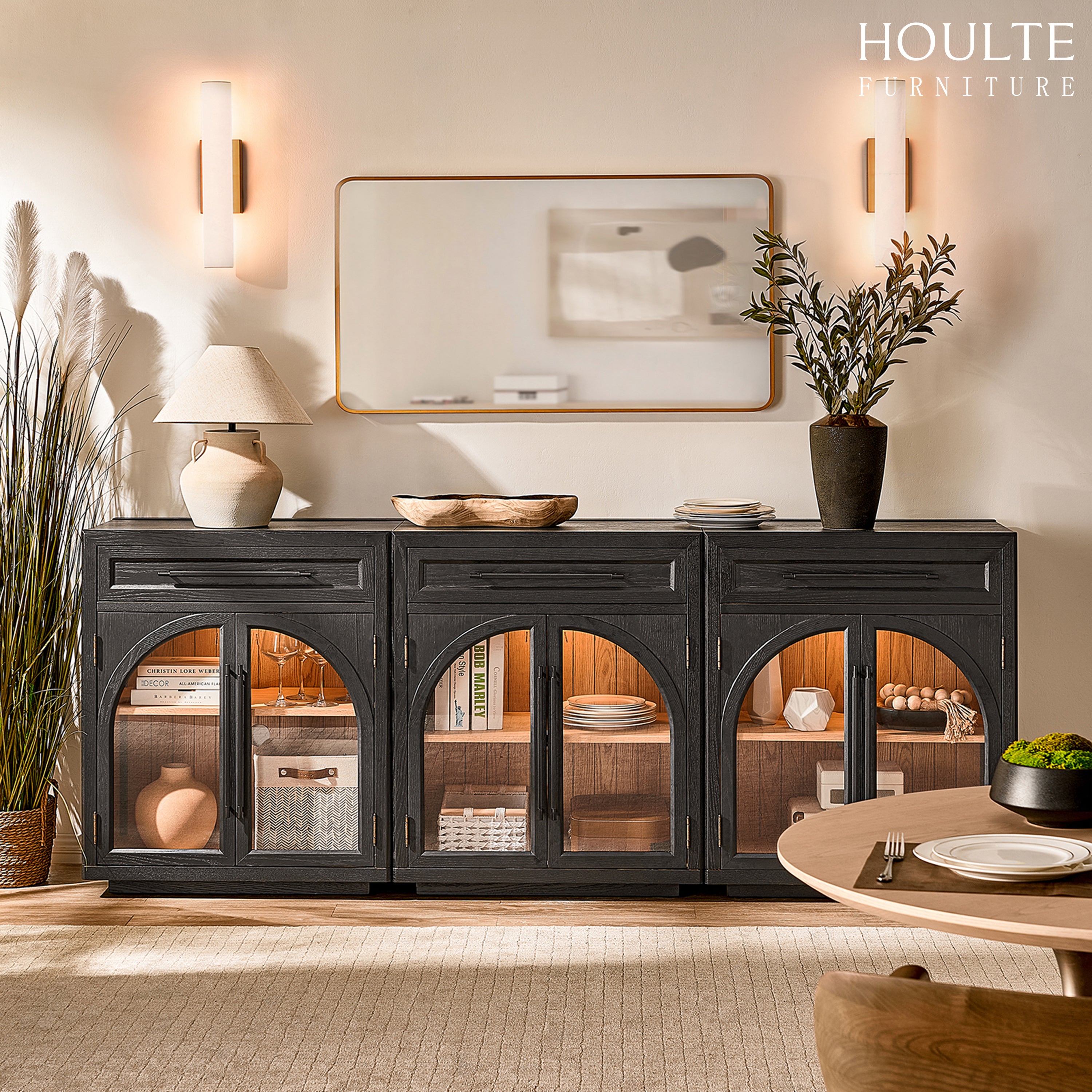 Alvar Arched 96" Oak Sideboard with Drawers(Set of 3)