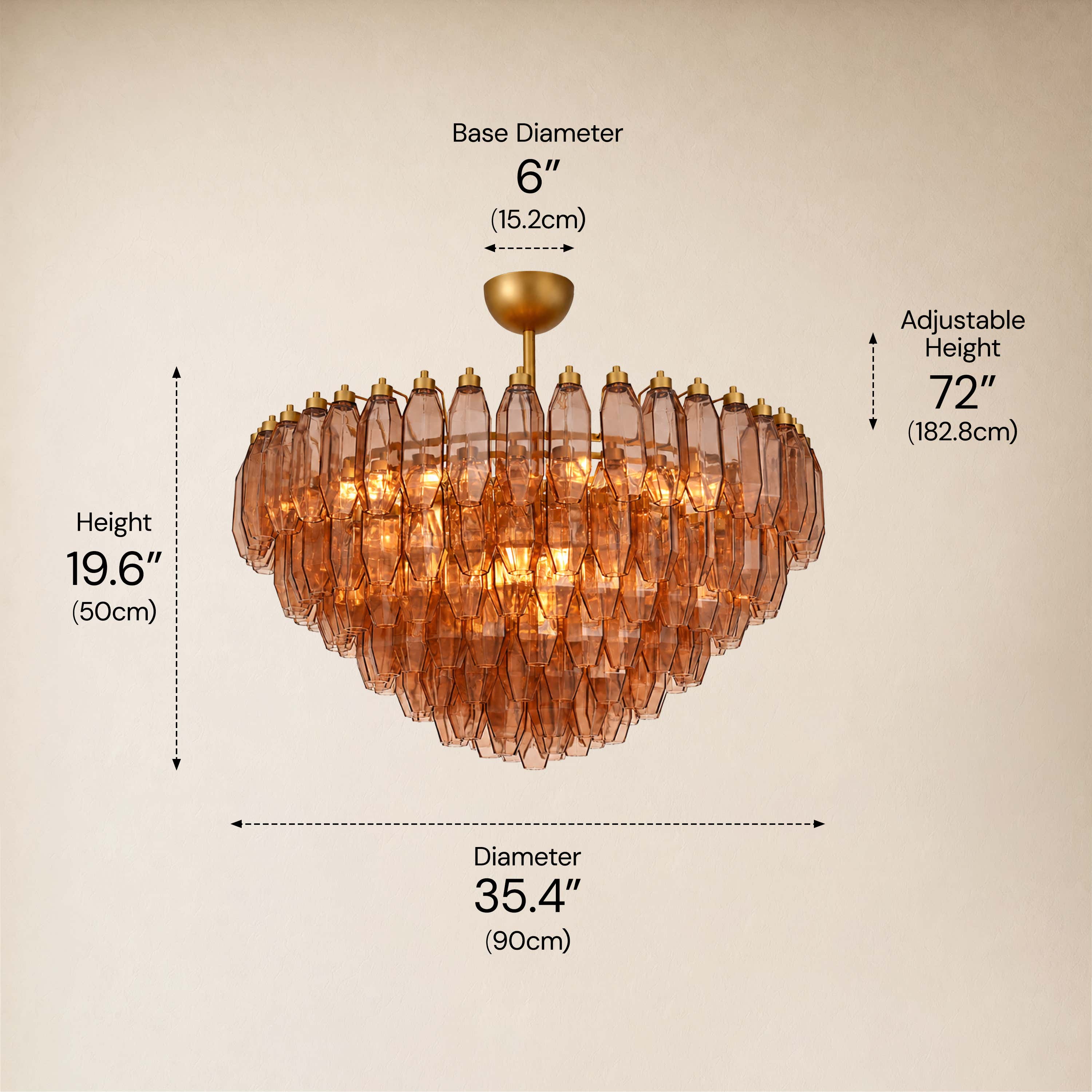 Aurembra Amber Glass Round Chandelier 35.4"D