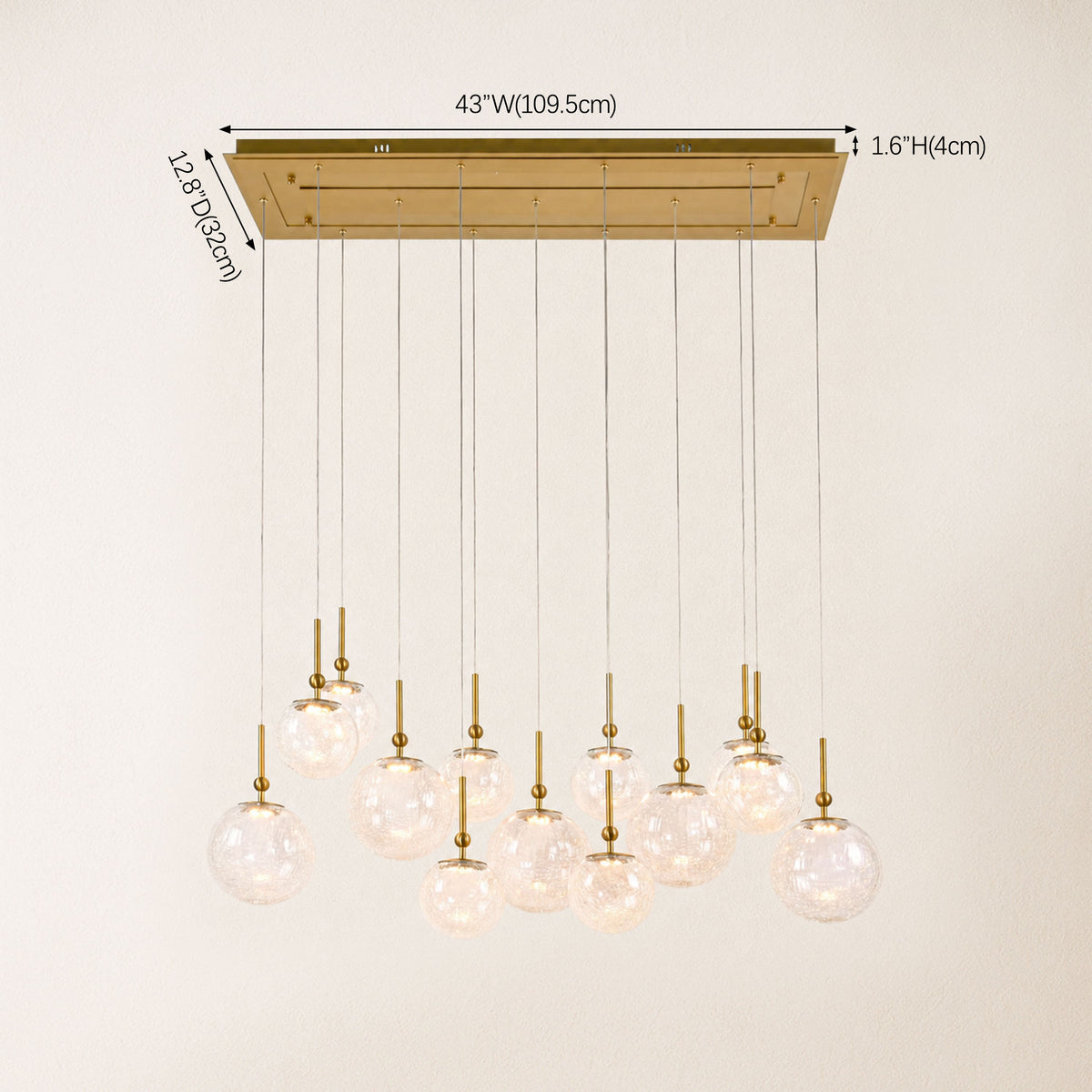 Elowen Crackled Glass Cluster Rectangular Chandelier 23.6"W
