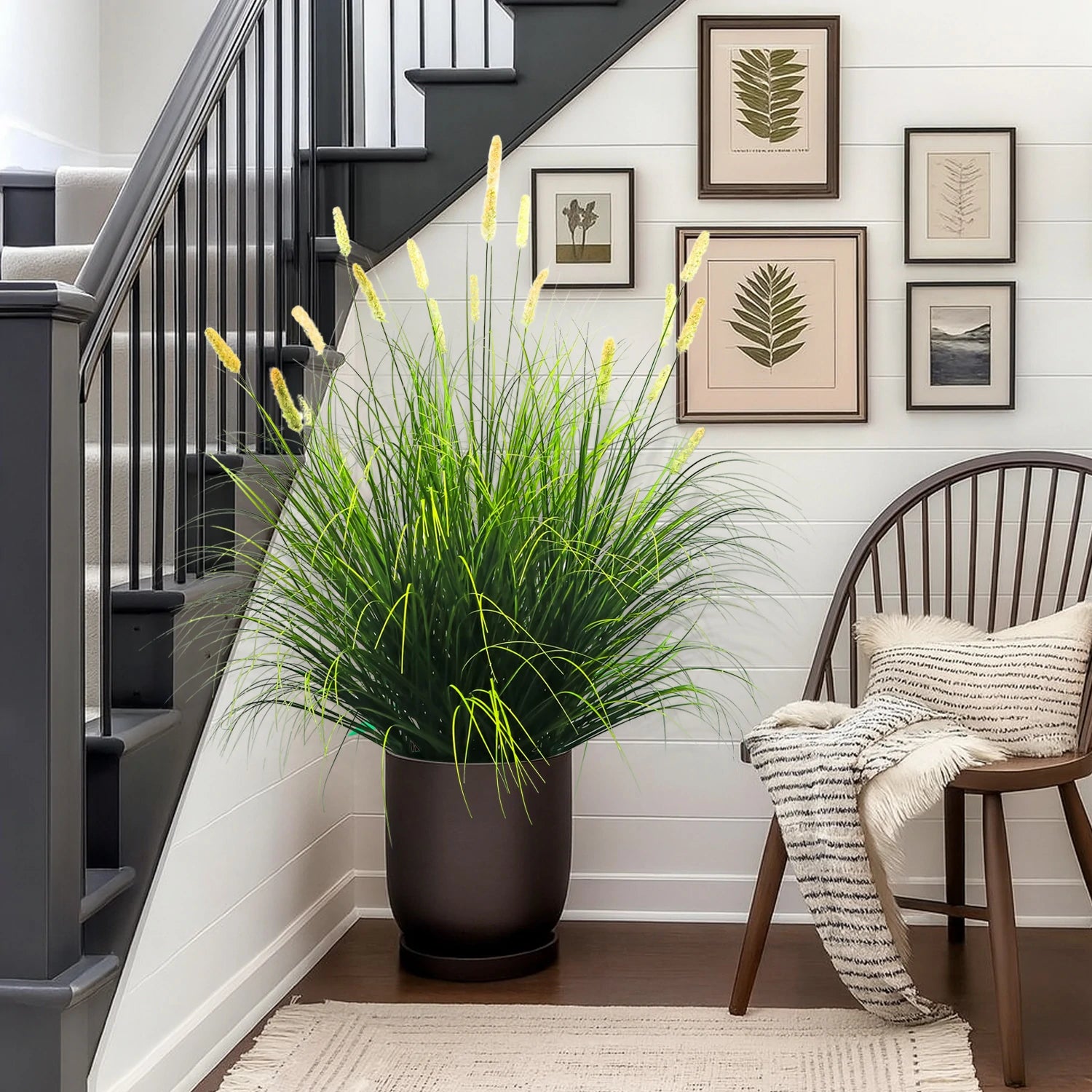 Artificial 20-Head Short Pine Grass with Curved-Straight Onion Grass Bonsai 43"H