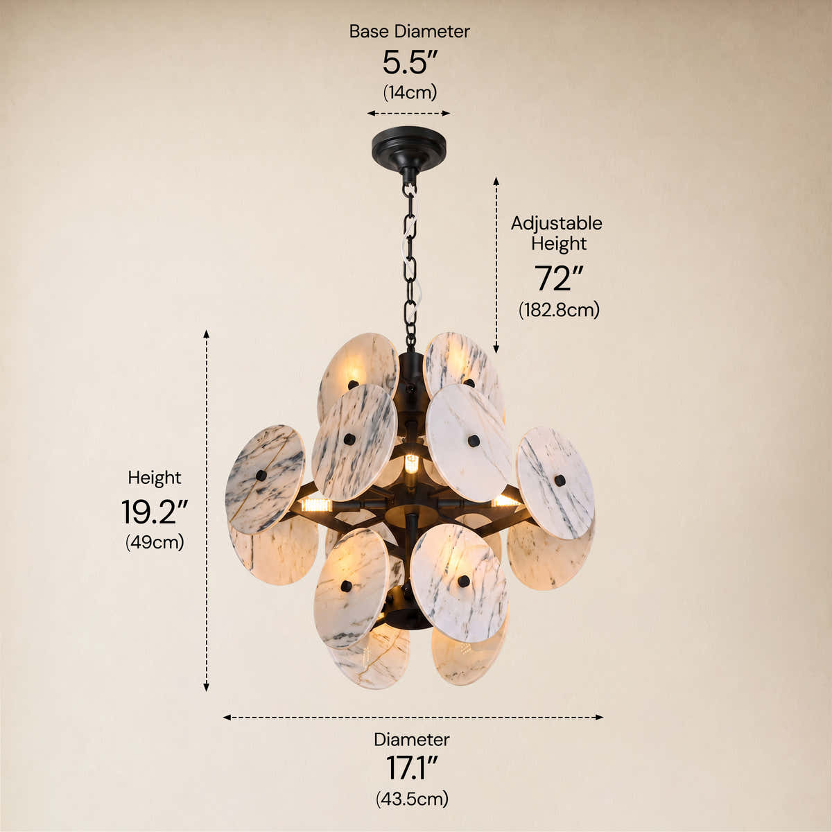 Pietra White Ink Marble Pendant 17.7"D dimensions 1