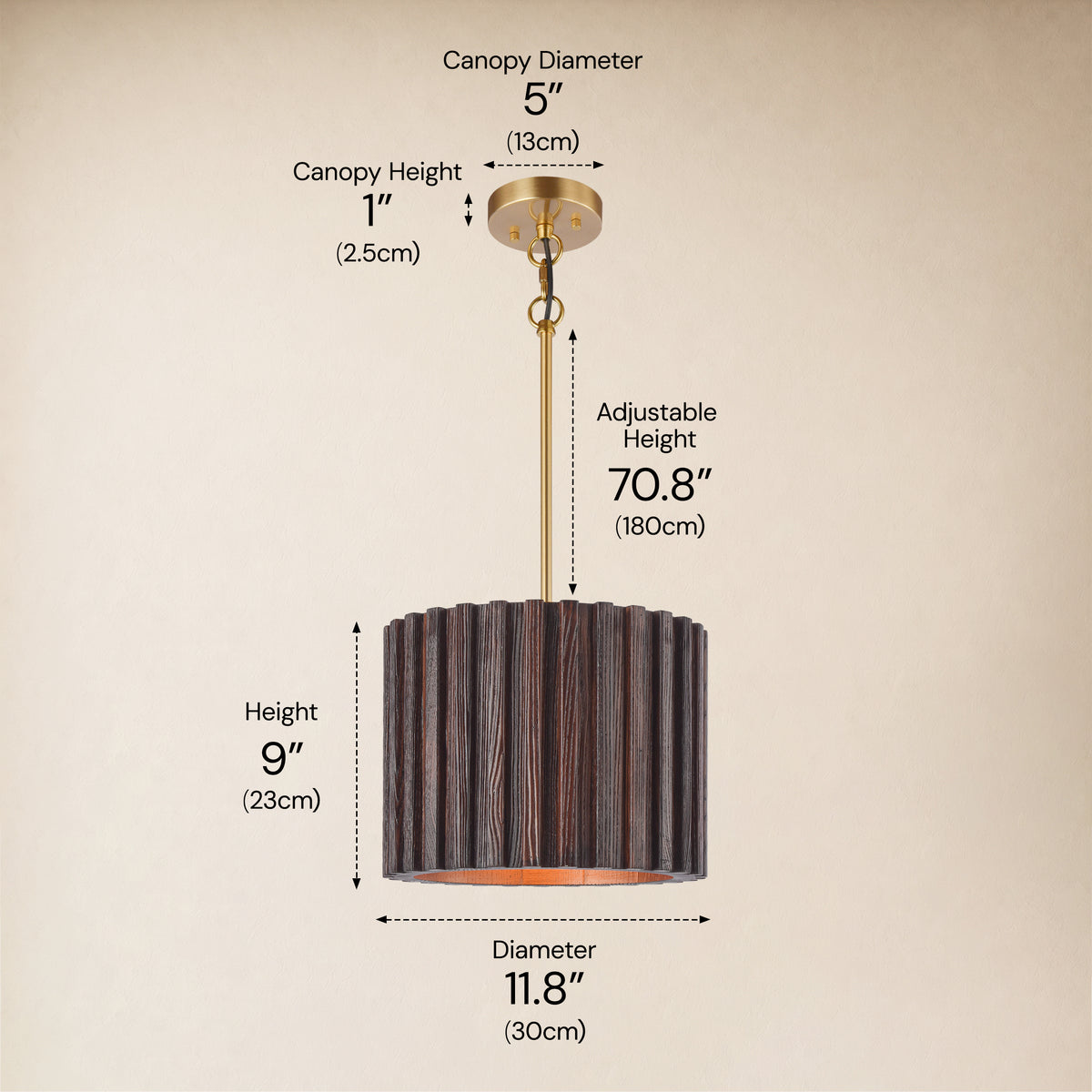 Virelune Wood Fluted Round Ceiling Light 11.8"D 