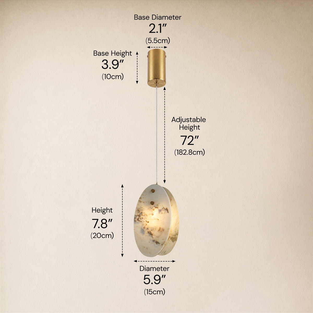 Pietra Marble Oval Pendant Light 5.9"D