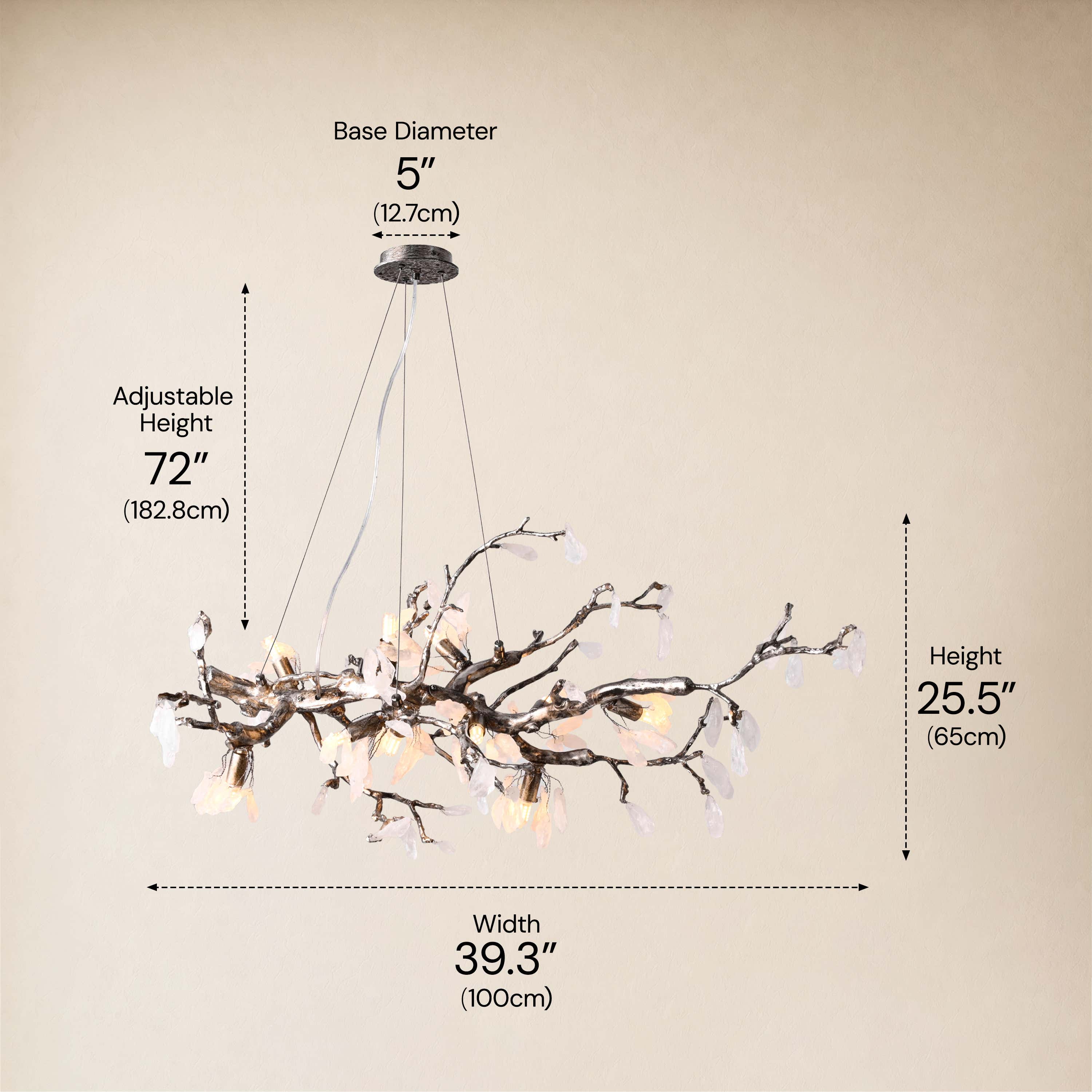 Arboris Rose Quartz Branch Chandelier 39.3"W dimensions 1