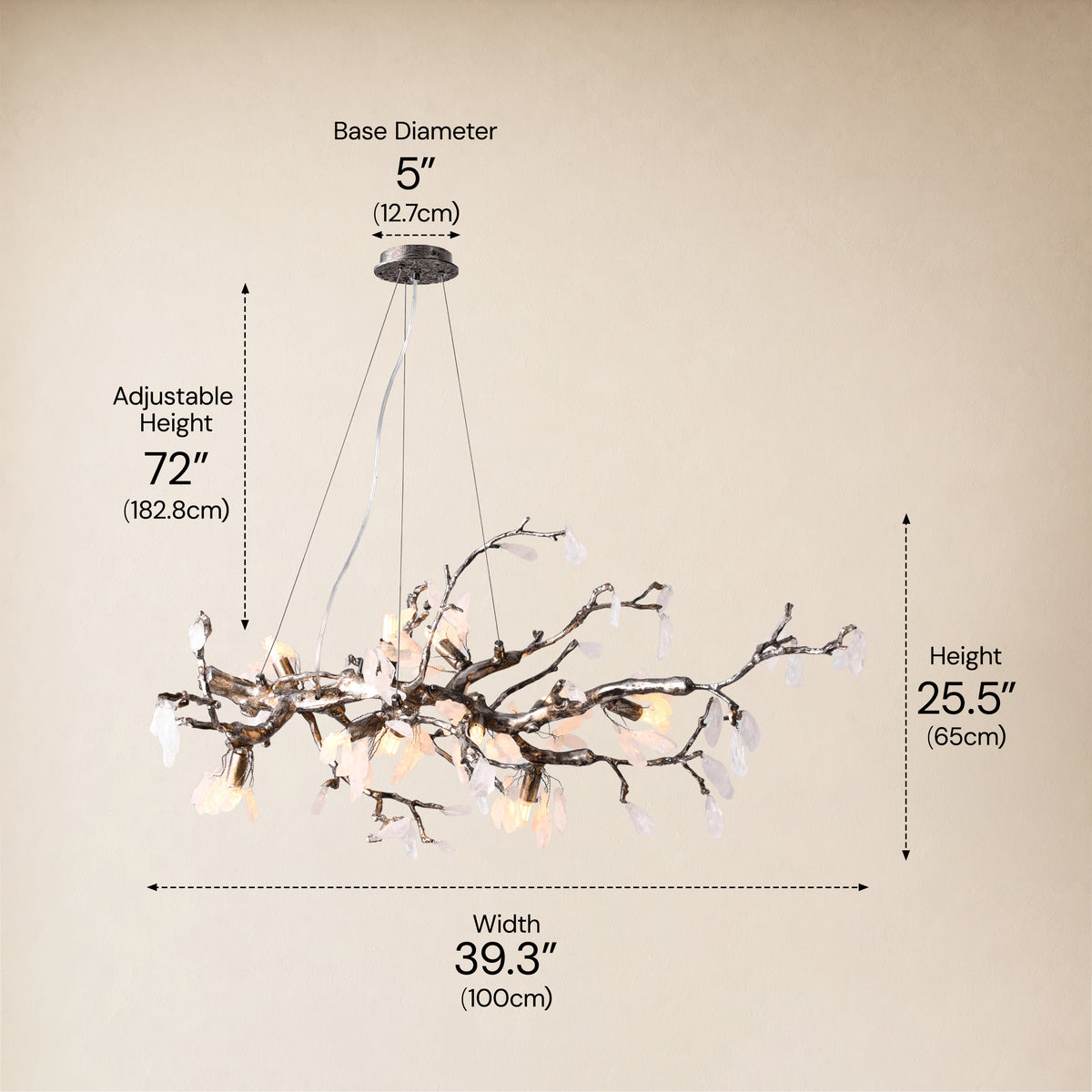 Arboris Rose Quartz Branch Chandelier 39.3"W