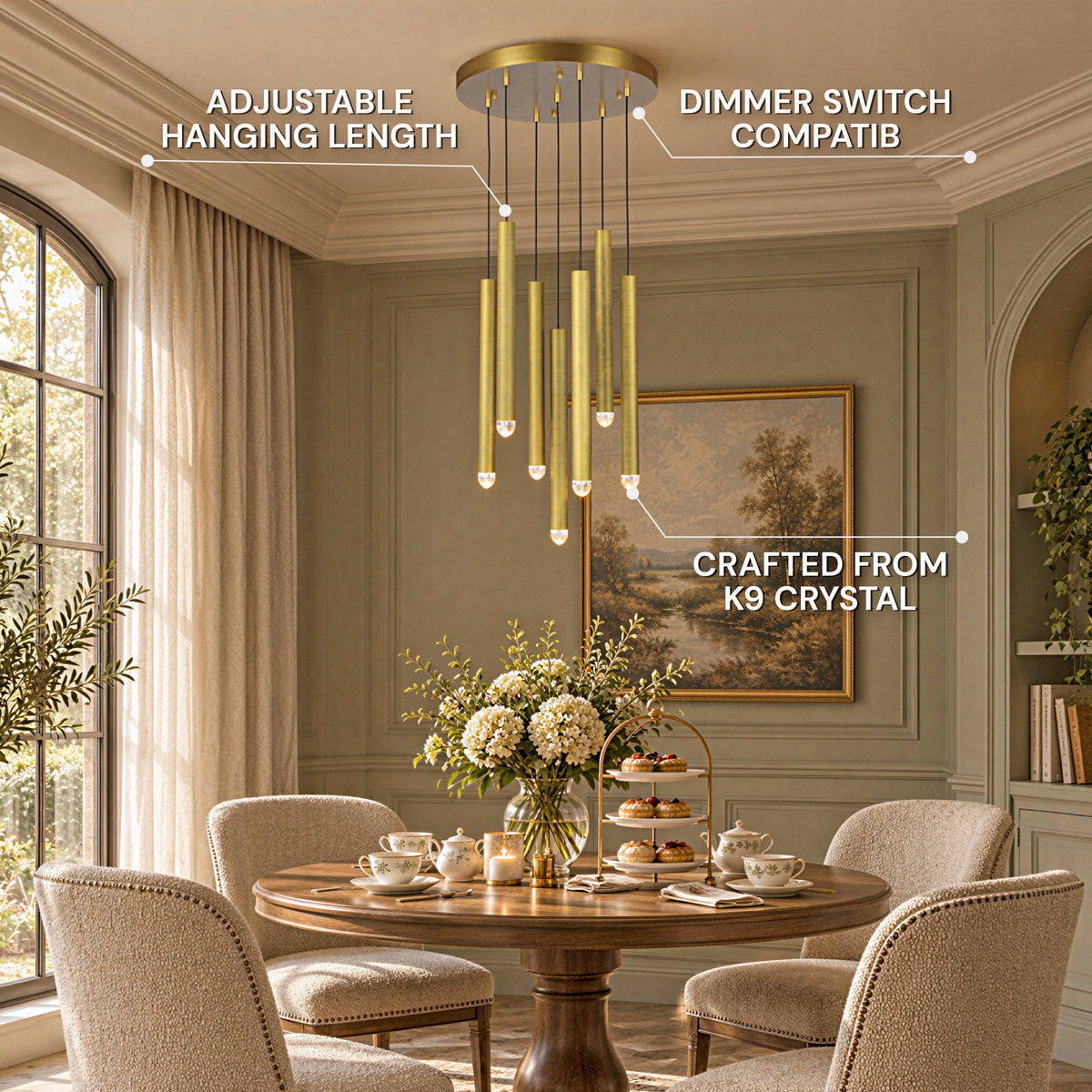 Lyrion Crystal Cylinder Round Chandelier 18.1"D