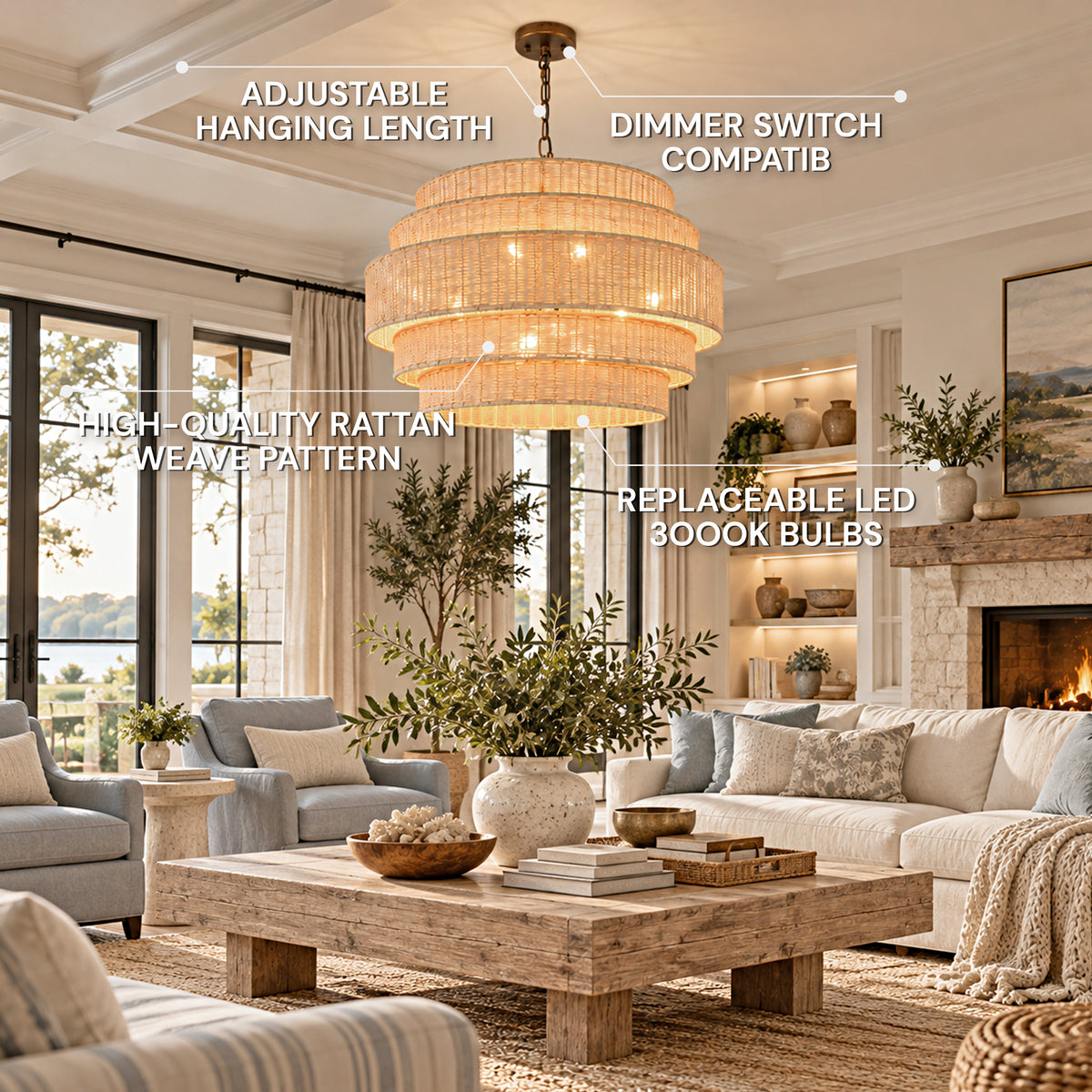 Cavana Rattan Tiered Round Chandelier 27.9"D