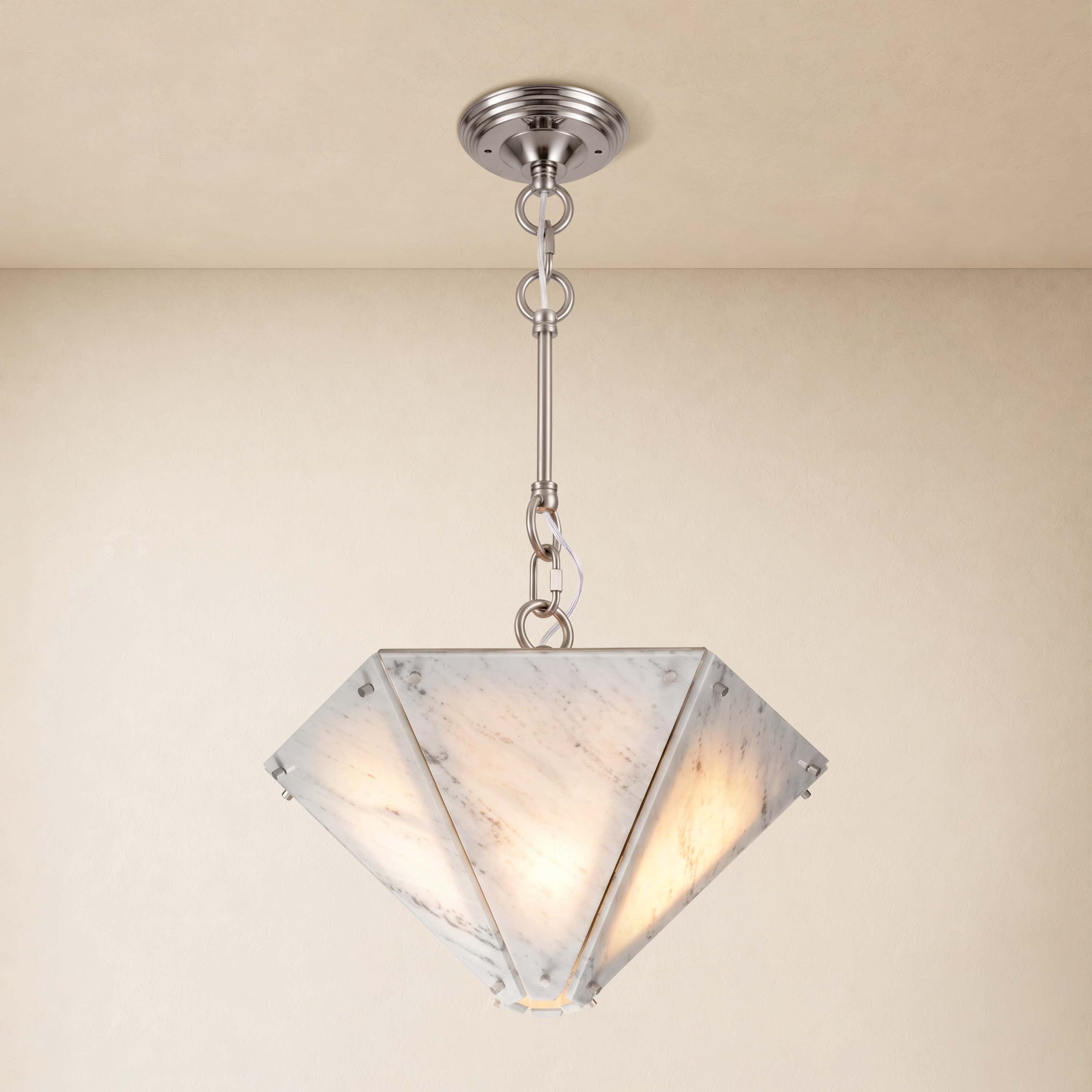 Pietra White Marble Hexagonal Lantern Pendant 15.7"D
