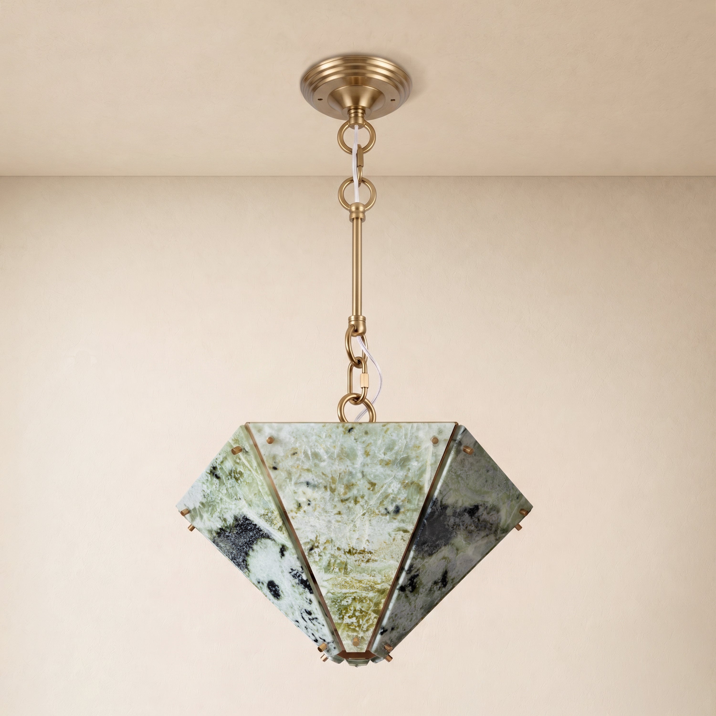 Pietra Green Marble Hexagonal Lantern Pendant 15.7"D